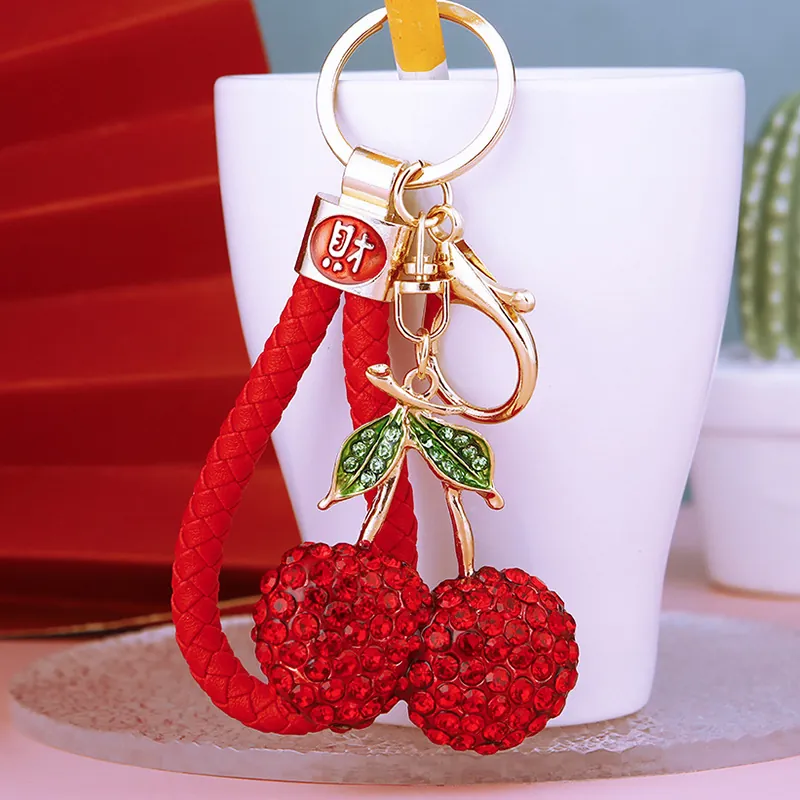 Portachiavi Ciliegia Con Strass Lega Di Zinco Brillante Cristallo Frutta Ciondolo Borsa Moda Carino Regalo Donne