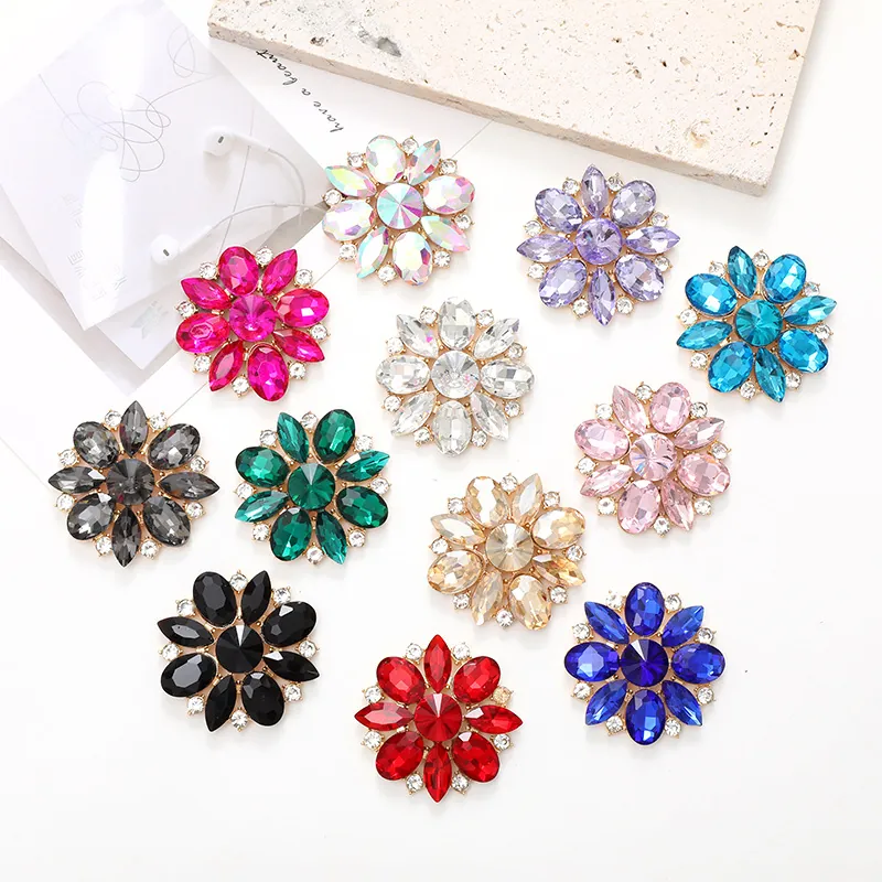 Marquise Crystal Rhinestone Flower DIY Jewelry Making Charms Alloy Flower Accessories For Shoes Car Vent Decor Fashion