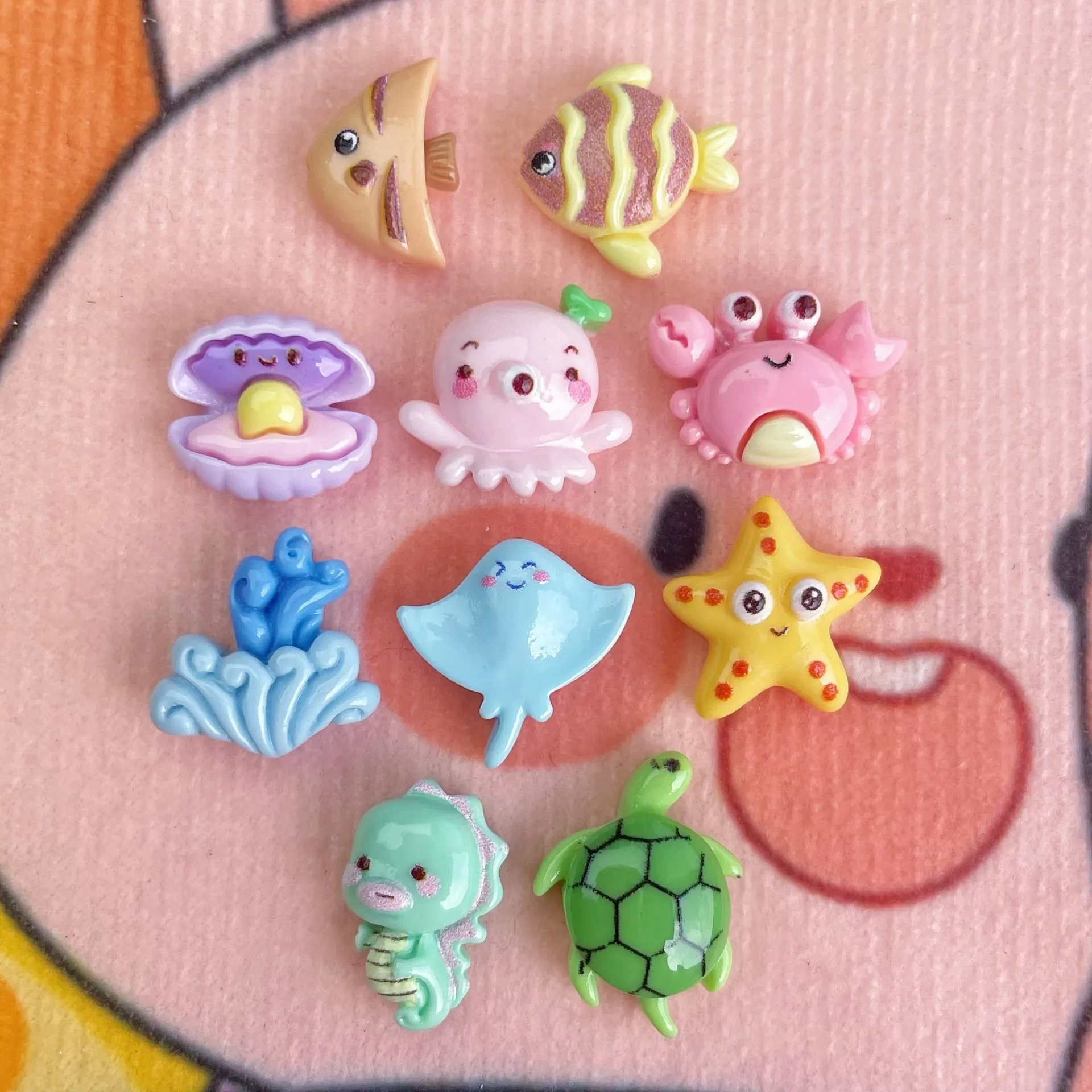 Mini Ocean Series Resin Charms Cute Cartoon Octopus Crab Starfish For DIY Hair Clips Phone Case Crafts Decoration
