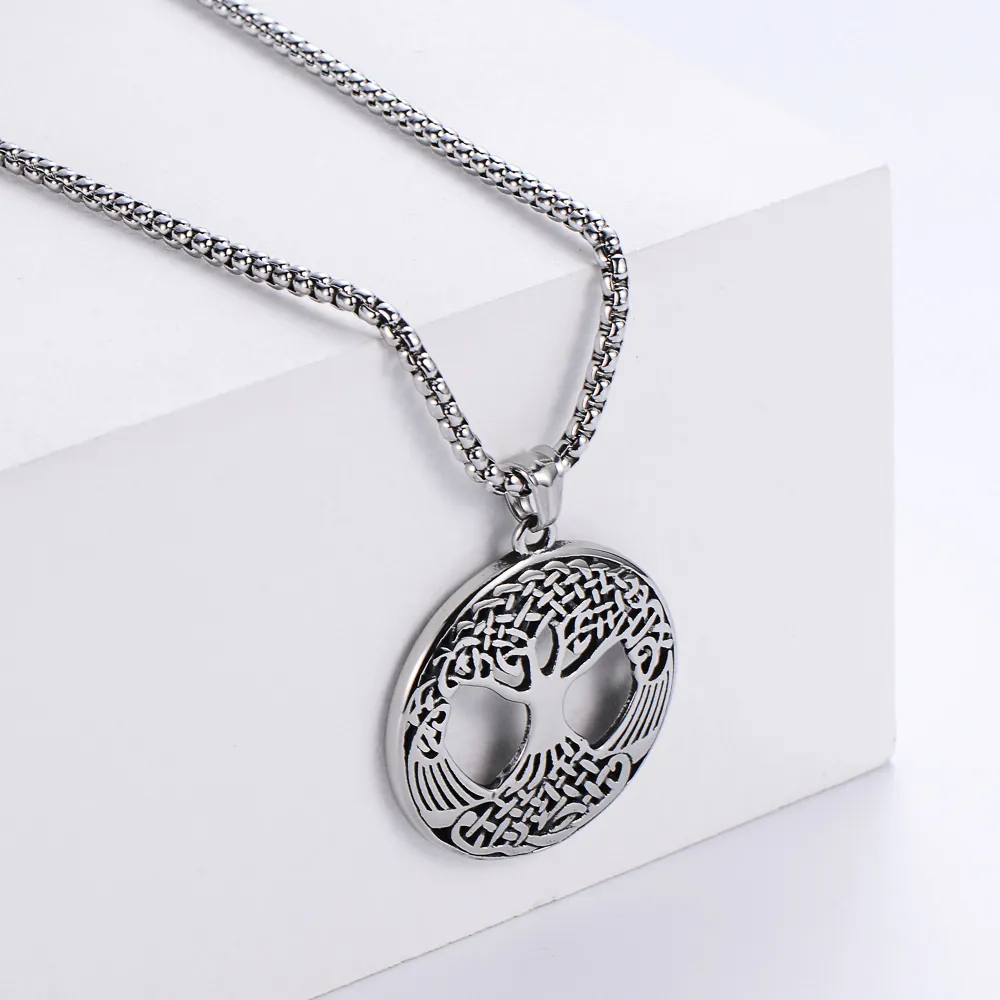 Tree Of Life Pendant Necklace 304 Stainless Steel Nordic Viking Retro Style Jewelry For Men