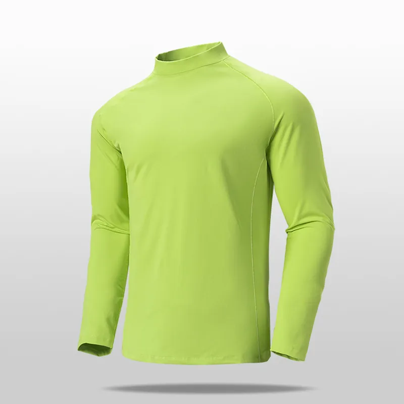 T-Shirt De Sport À Manches Longues Pour Hommes Col Montant Séchage Rapide Élastique Raglan Slim Fit Base Layer Top