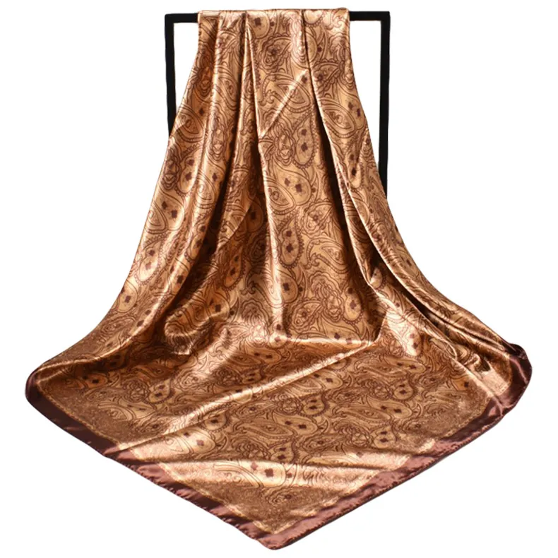 Paisley Square Scarf Satin Satin Like Retro Cashew Pattern Exotic Ethnic Style Women Headband Neck Accessory