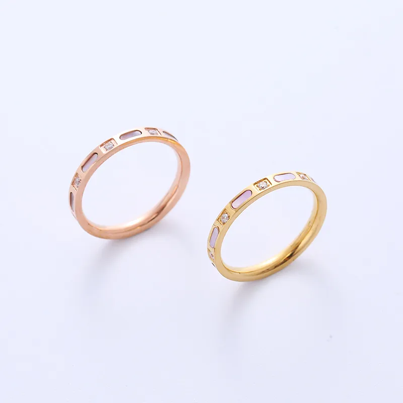Geometric Stainless Steel Ring With Mother Of Artificial Pearl And Zirconia Inlay Stackable Exquisite Jewelry For Women