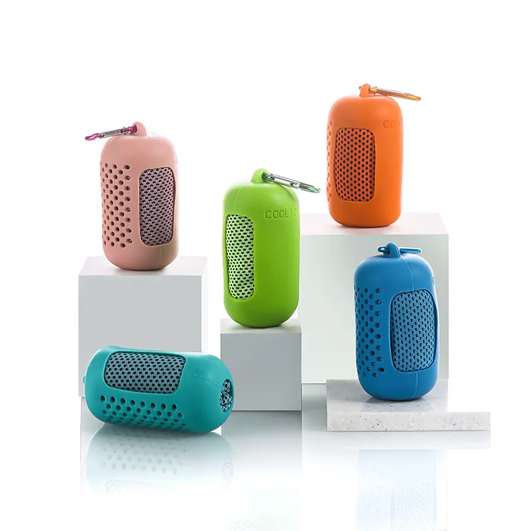 Cooling Sports Towel Instant Ice Breathable Quick Dry Polyester Mesh With Portable Silicone Case Carabiner Gym Fitness