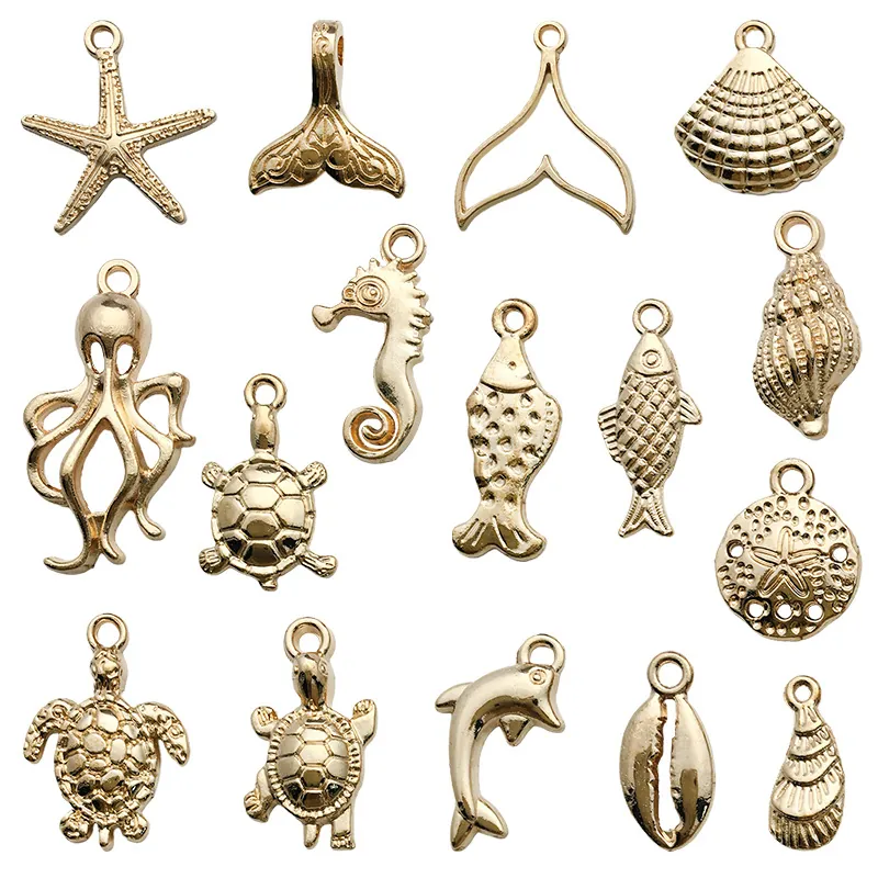 Ozean Thema Legierung Charms KC Gold Plattiert Nautische Seestern Schildkröte Muschel Oktopus Anhänger Für DIY Schmuck