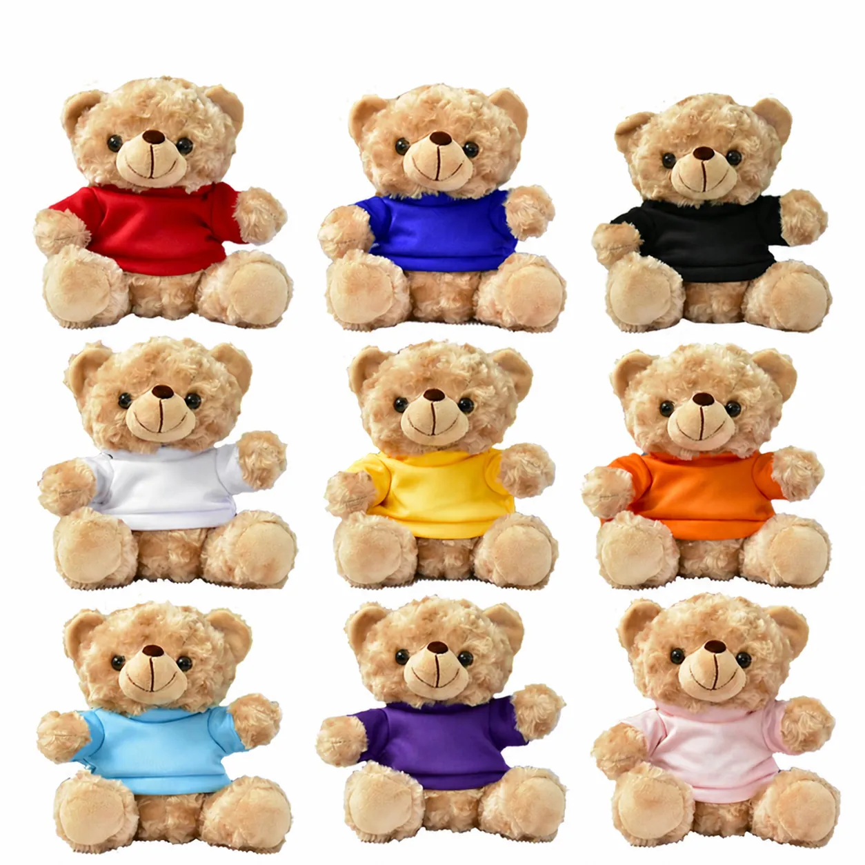 Cute Teddy Bear Plush Toy With Colorful T-Shirt Soft Stuffed Animal Doll For Children Birthday Gift Home Decoration