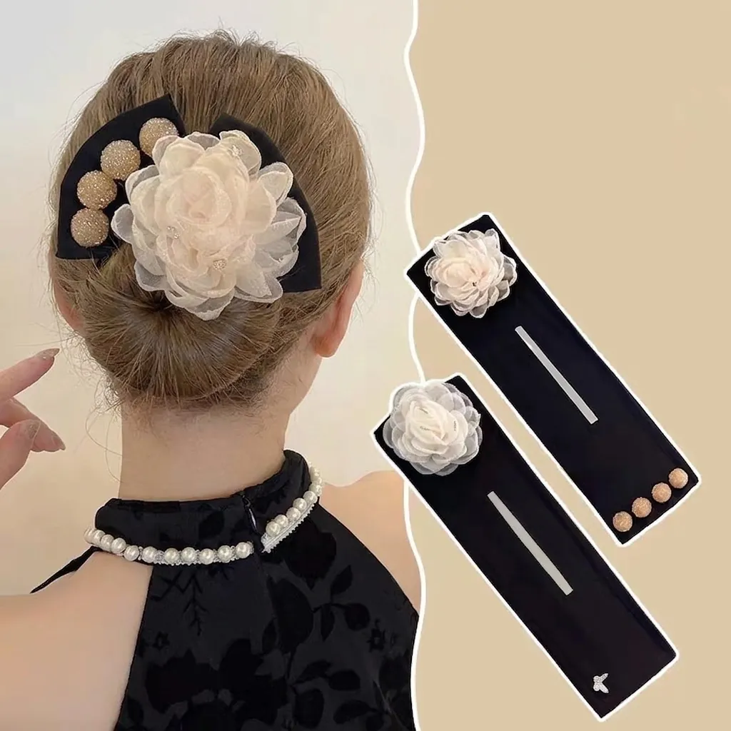 Chignon Camélia Nœud Papillon Outil De Coiffure Tissu Strass Künstliche Perle Artificielle Élégant Pour Femmes
