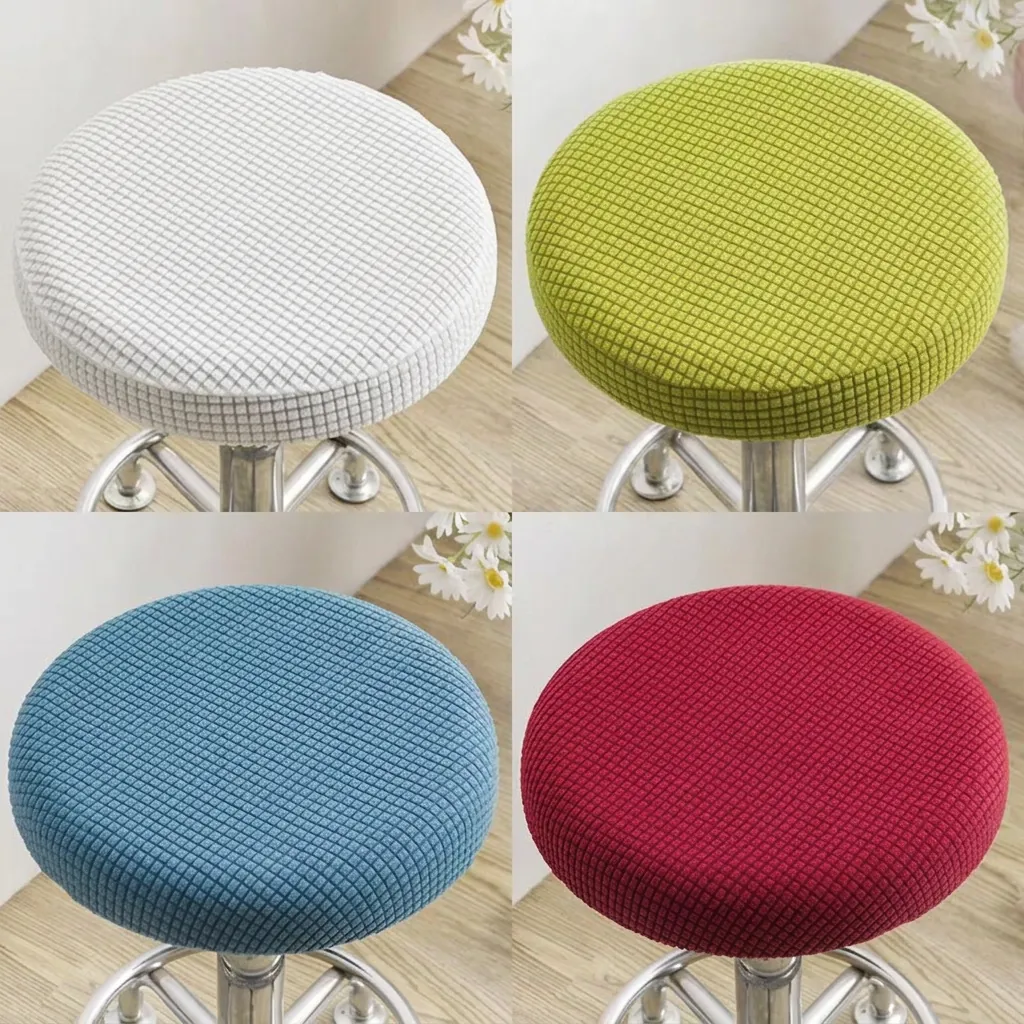 Elastic Round Stool Cover Waffle Jacquard Slipcover Polyester Fabric Washable Dustproof Bar Stool Protector For Home Office