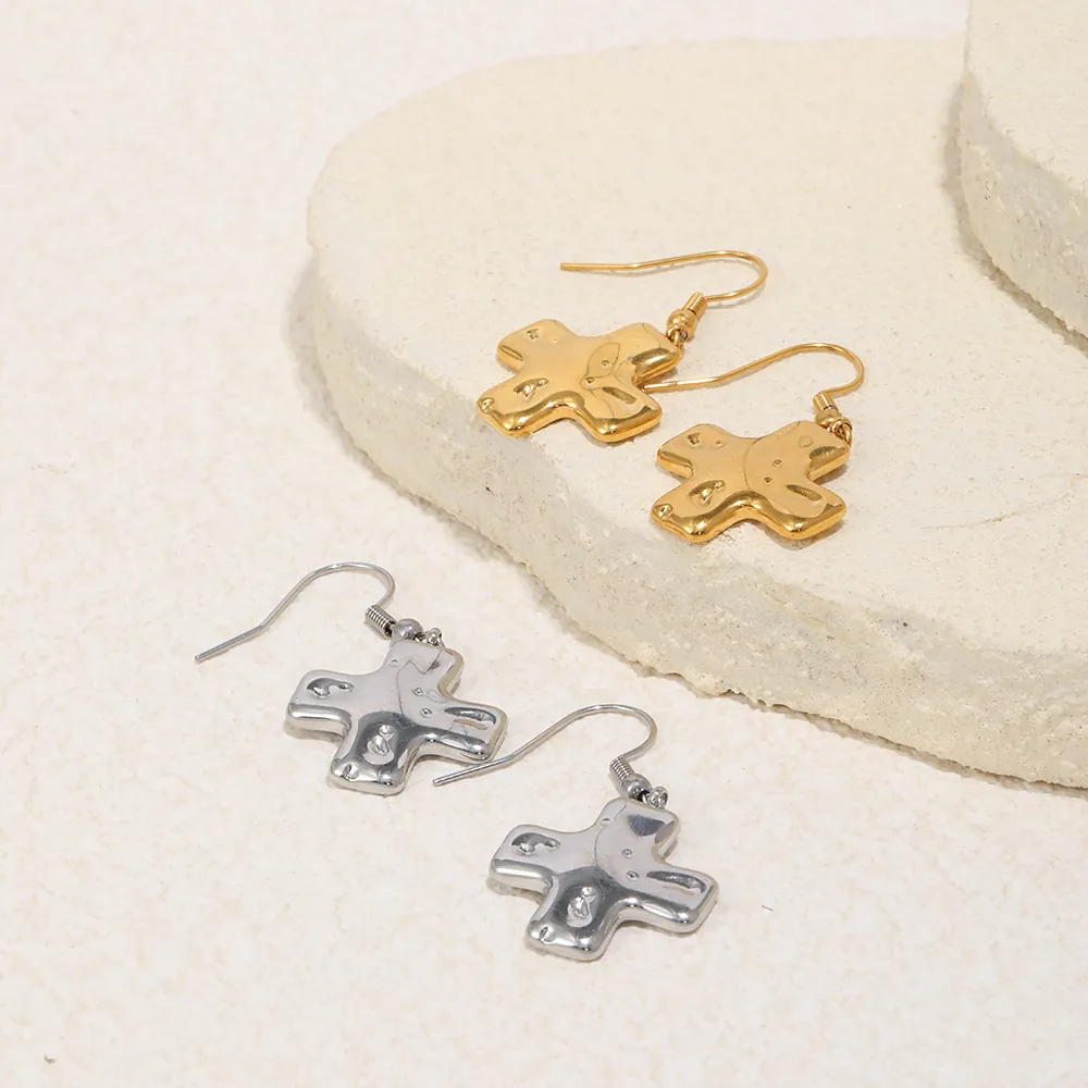 Boucles d'Oreilles Pendantes Croix Texture Lave Fondue Irrégulière Acier Inoxydable Plaque Or 18K Bijoux Pour Femmes