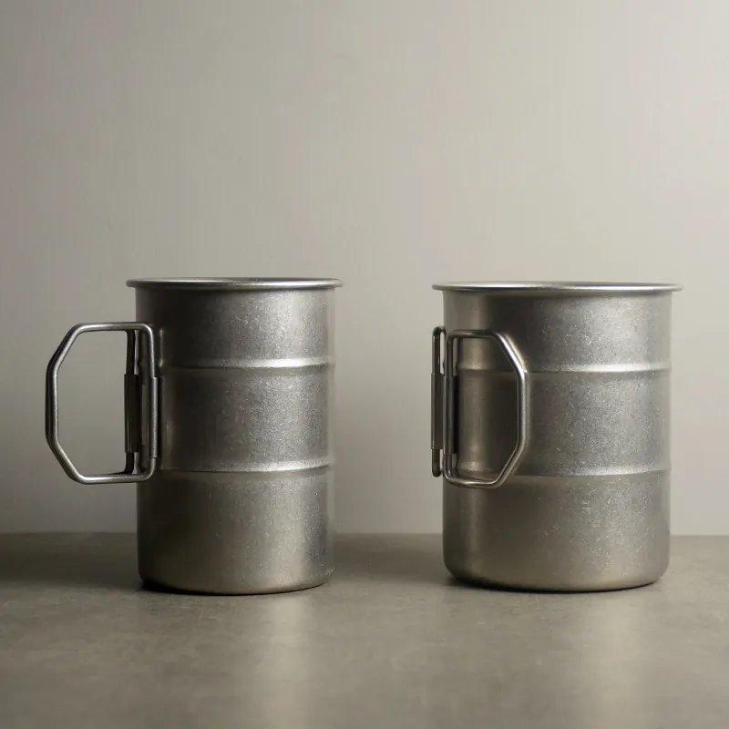 Vintage 304 Stainless Steel Camping Cup With Folding Handle Lightweight Portable Outdoor Coffee Mug For Hiking Travel