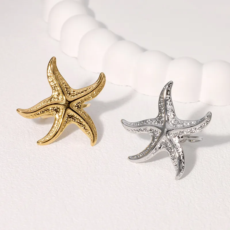 Anello Stella Marina Acciaio Inossidabile Placcato Oro 18K Regolabile Gioielli Dito Aperto Stile Spiaggia