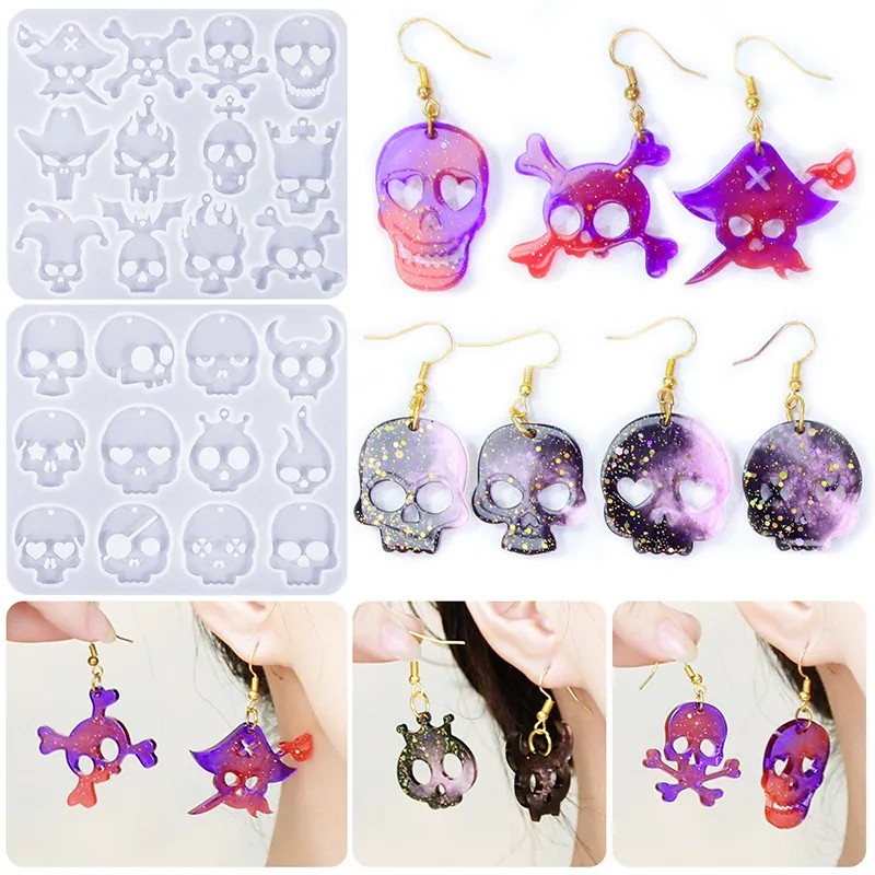 DIY Earring Pendant Silicone Mold Halloween Skull Shape Epoxy Resin Casting Tool Jewelry Making Craft