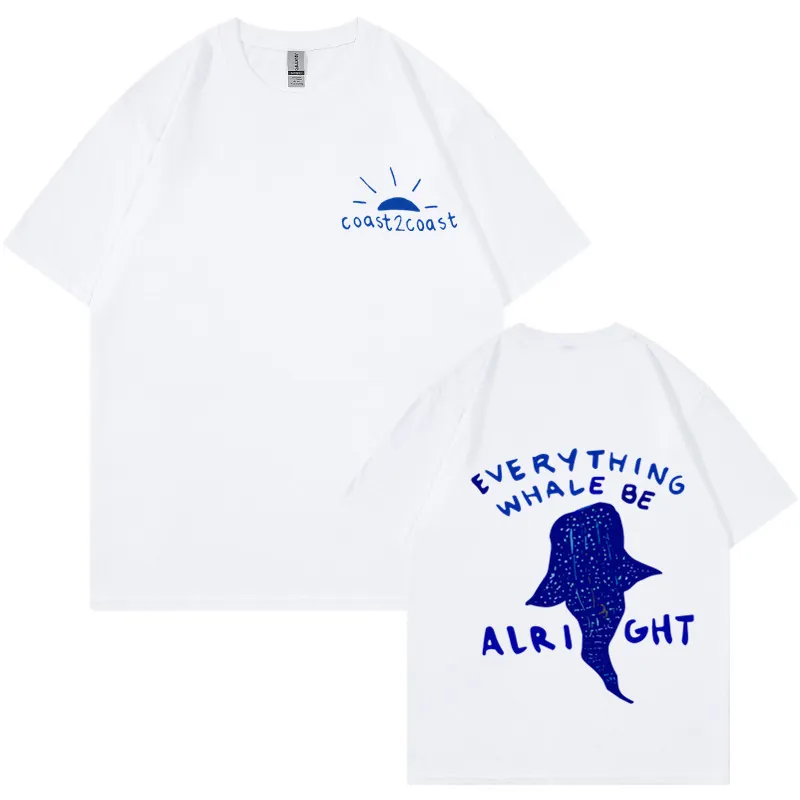 T-Shirt En Coton Pour Hommes À Manches Courtes Col Rond Imprimé Graphique Baleine Everything Whale Be Alright Vintage Coupe Ample