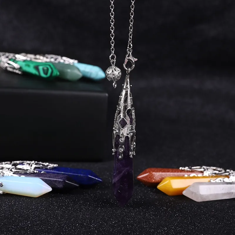 Collar Con Colgante De Pilar Hexagonal De Piedra Natural Cristal Curativo Energía Chakra Yoga Joyería Mujeres Gorra Aleación