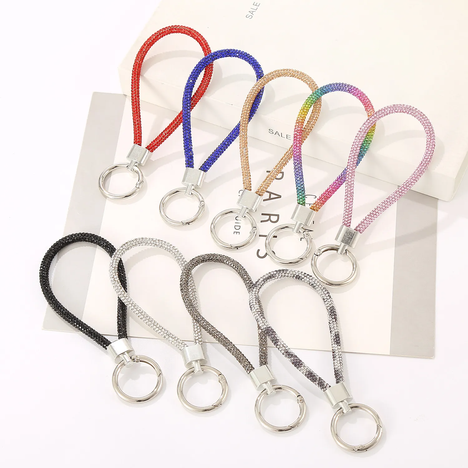 Rhinestone Woven Loop Keychain For Women Luxury Bling Key Ring For Handbag Backpack Charm Car Keychain Accessories
