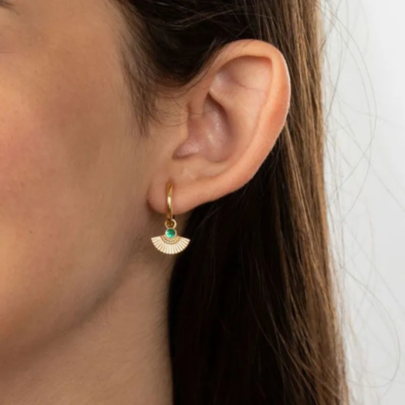 Luxury Fan-shaped Drop Earrings For Women Copper Gold Plated With Colorful Rhinestone Elegant Geometric Pendant Earrings Fashion Jewelry