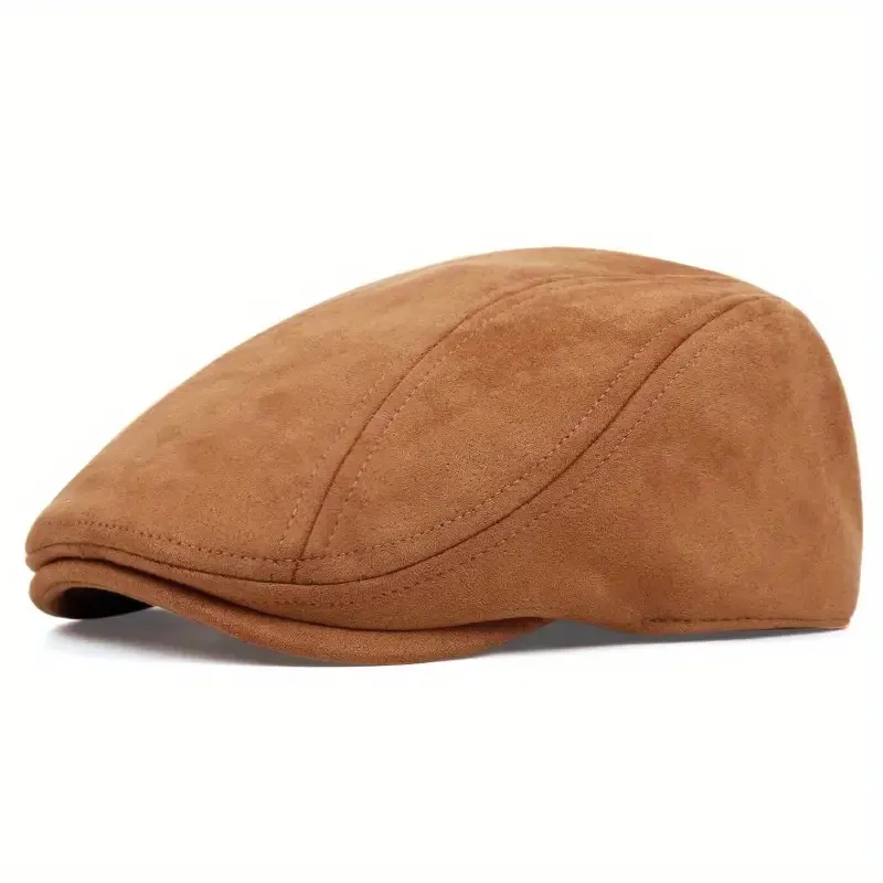Vintage Newsboy Cap Faux Suede Retro Flat Cap Octagonal Painter Hat For Men Women Adjustable Casual Classic
