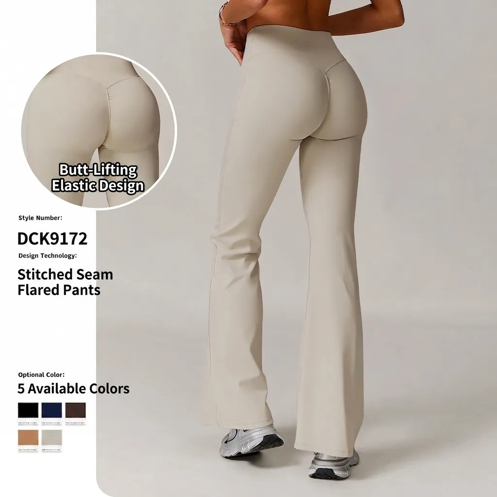 Women High Waisted Flared Yoga Pants Polyester Elastane Tummy Control Scrunch Butt Lifting Slim Fit Workout Leggings