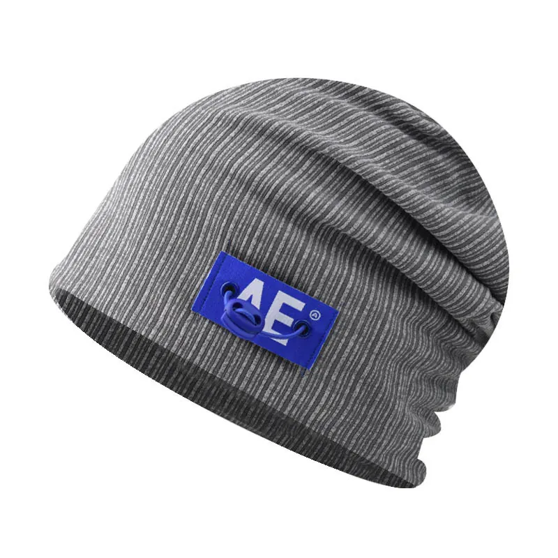Knitted Beanie Hat Ribbed Cotton Skullcap With Patch Decor And Adjustable Drawstring Winter Warm Outdoor For Men Women