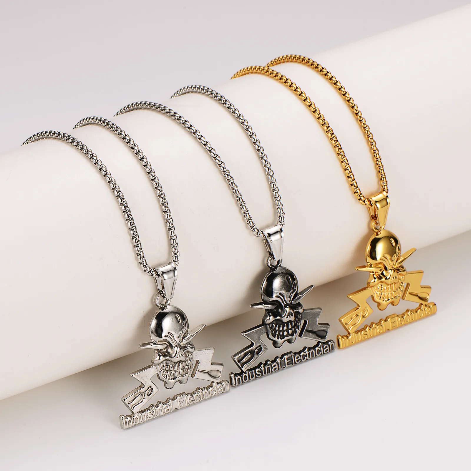 Totenkopf Anhänger Halskette Edelstahl Industrial Electrician Hip Hop Punk Schmuck Für Herren