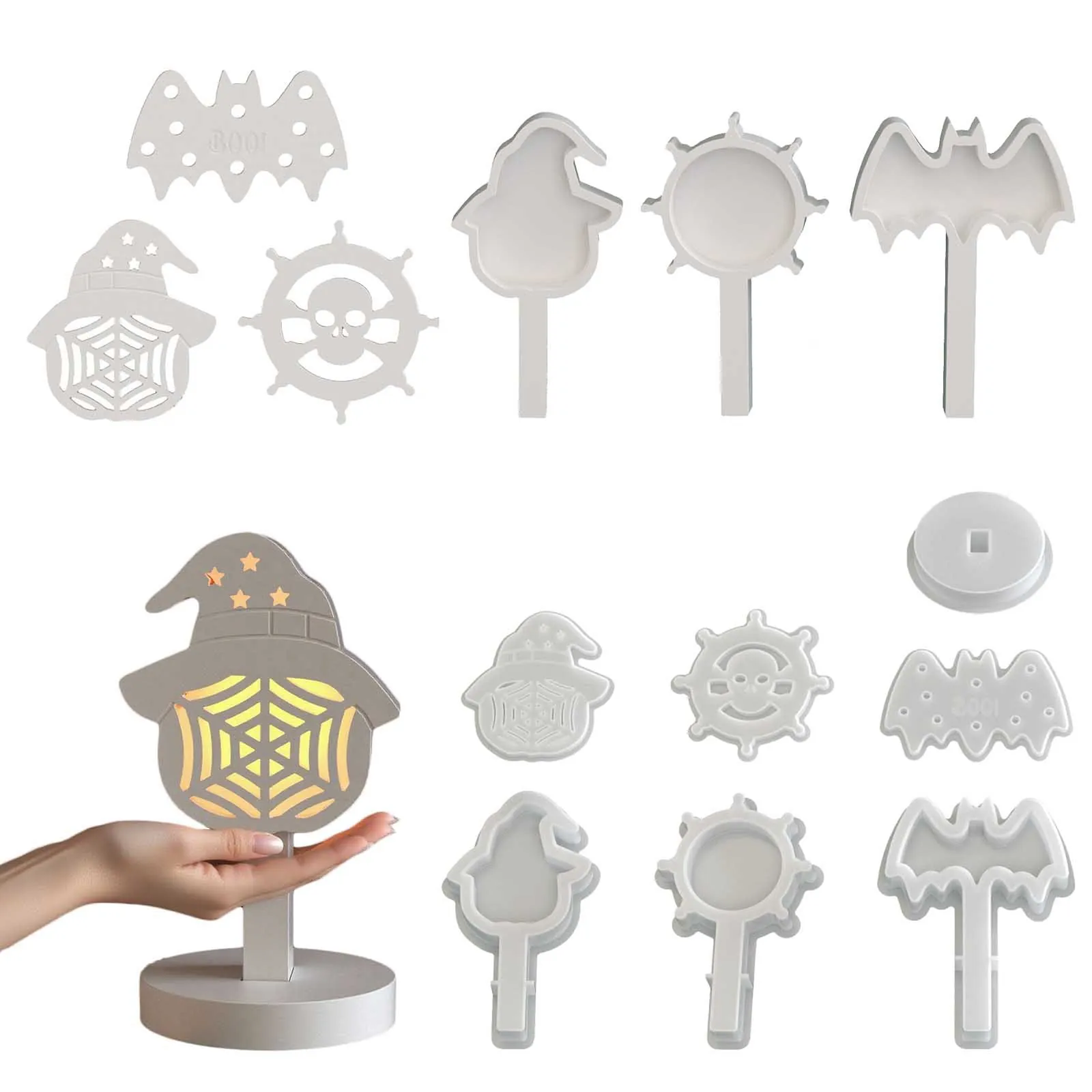 Halloween Silicone Mold Skeleton Spider Web Bat Silhouette Lamp DIY Resin Crafting Night Light Decoration