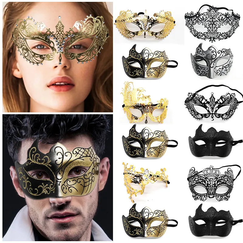 Masquerade Masks Filigree Metal Rhinestone Painted Plastic Carnival Party Costume Accessory Couples Half Face Mystery