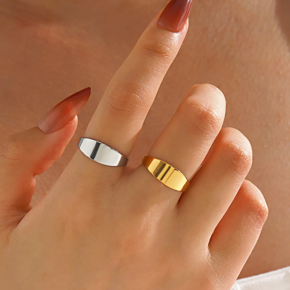 Minimalist Wide Band Dome Ring Stainless Steel High Polish Adjustable Fashion Jewelry For Women