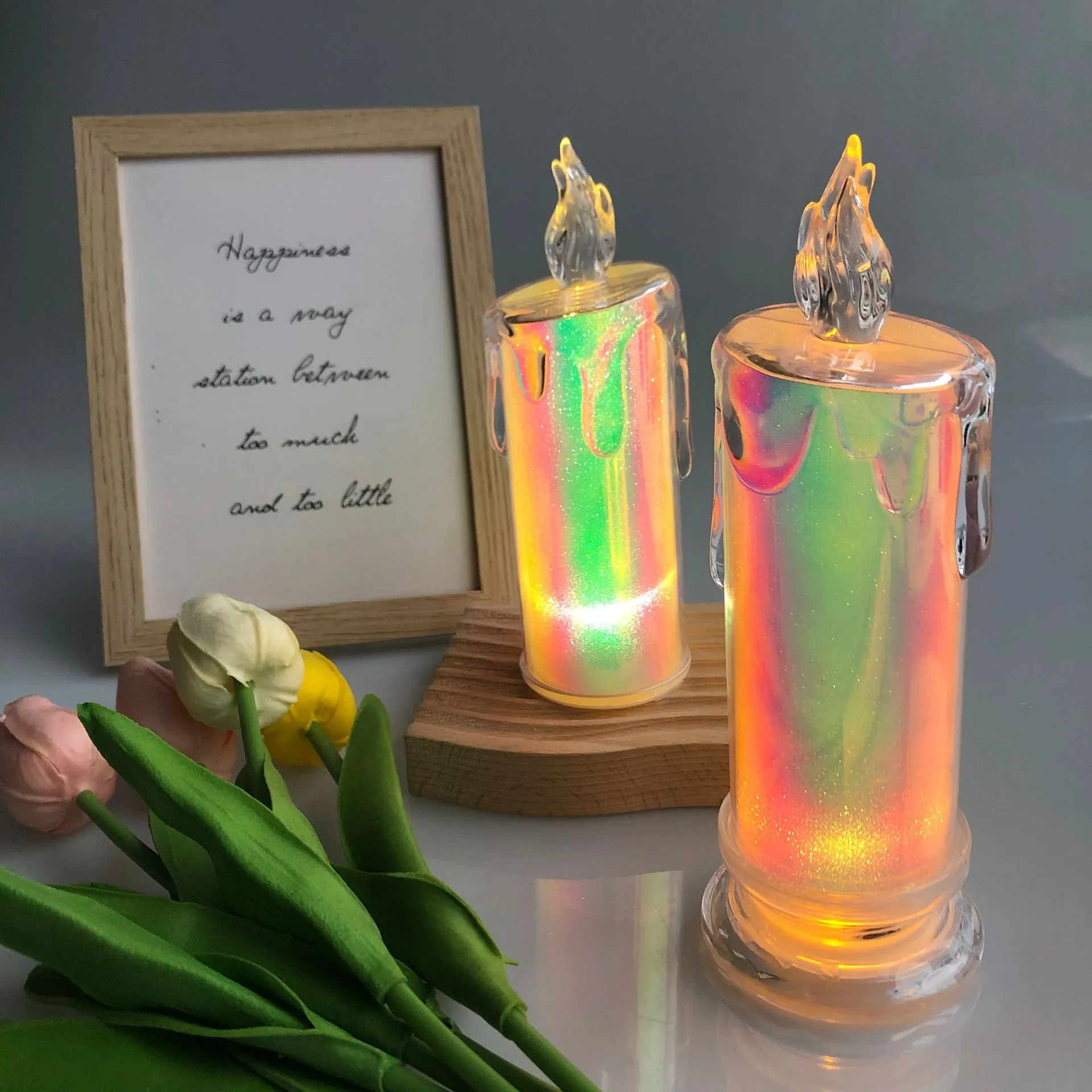Iridescent LED Flameless Candle Electronic Simulation Starry Laser Light For Party Birthday Wedding Decor Plastic Unscented