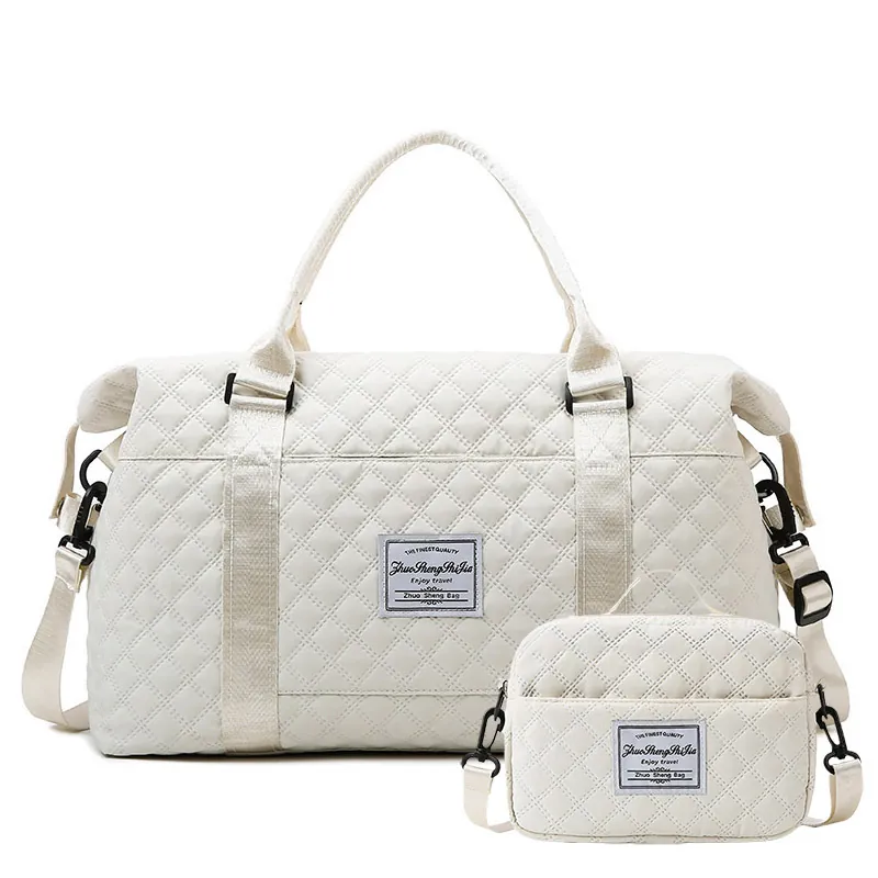 Large Capacity Quilted Diamond Pattern Travel Duffel Bag Oxford Cloth Handbag For Sports Fitness And Weekend Trip