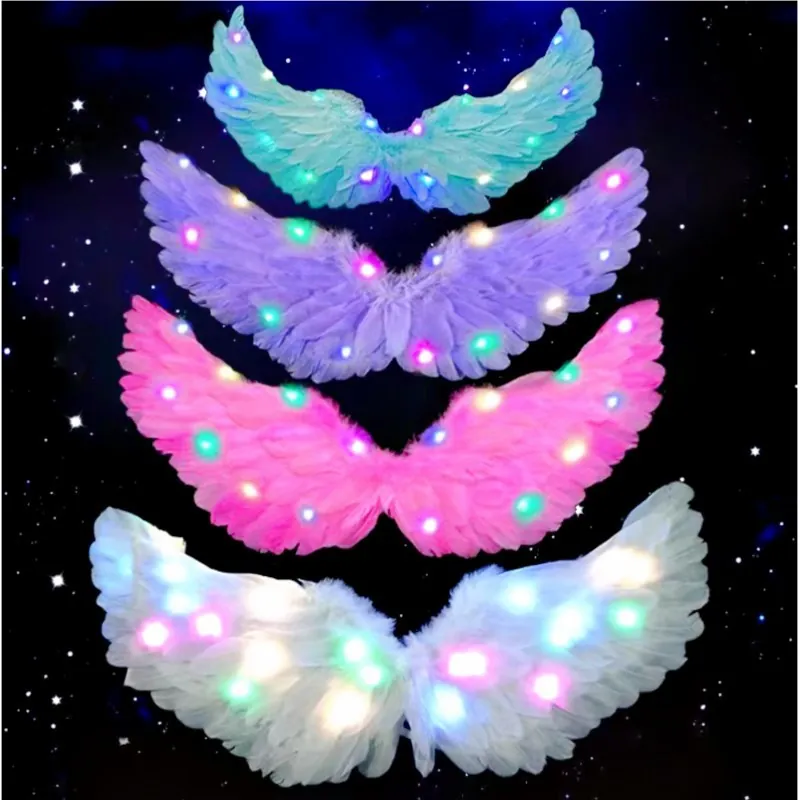 Ali Da Angelo In Piume Luminose A LED Per Ragazze Cosplay Festa Palcoscenico Performance Accessori Per Costumi Colorati