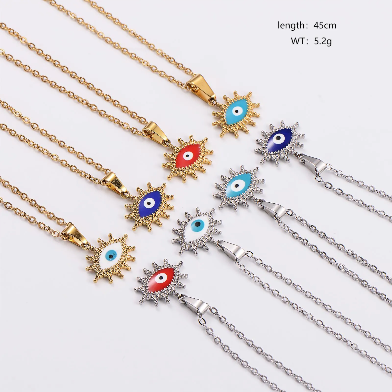 Evil Eye Necklace 316L Stainless Steel Sunburst Pendant Protection Amulet Enamel Jewelry For Women Men