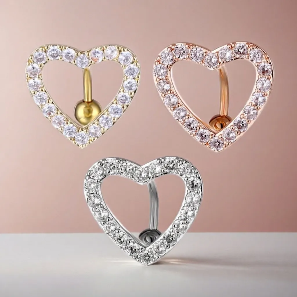 Heart Belly Button Ring Stainless Steel Zircon Navel Piercing Jewelry For Women Hollow Love Shape Body Piercing Accessory