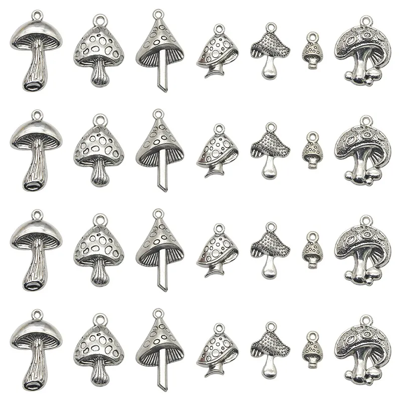Vintage Zinc Alloy Mushroom Charms Antique Silver Pendants For DIY Necklace Bracelet Earring Jewelry Making Accessories