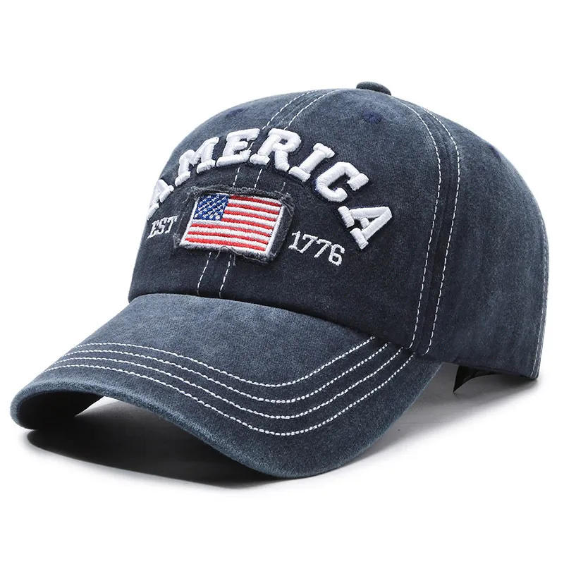 Vintage Washed Cotton Baseball Cap America Embroidery US Flag Patch Adjustable Retro Sun Hat For Men Women