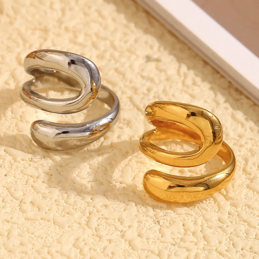 Multi-Layer Spiral Open Ring Stainless Steel 18K Gold Plated Geometric Snake Minimalist Adjustable Jewelry For Women