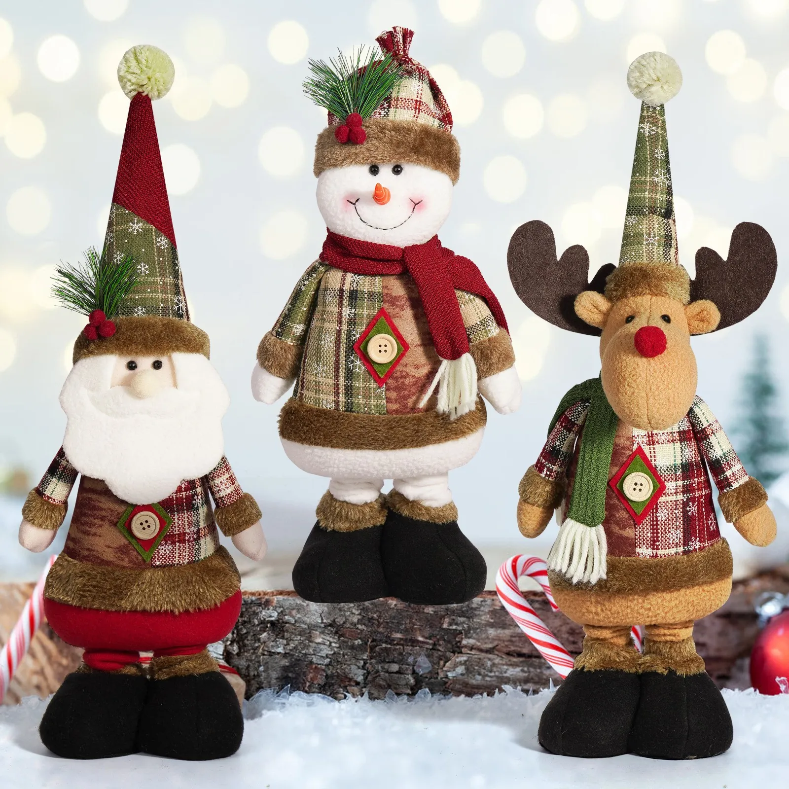 Christmas Plush Dolls Retractable Telescopic Legs Santa Snowman Reindeer Home Decoration Festive Desktop Long Legged