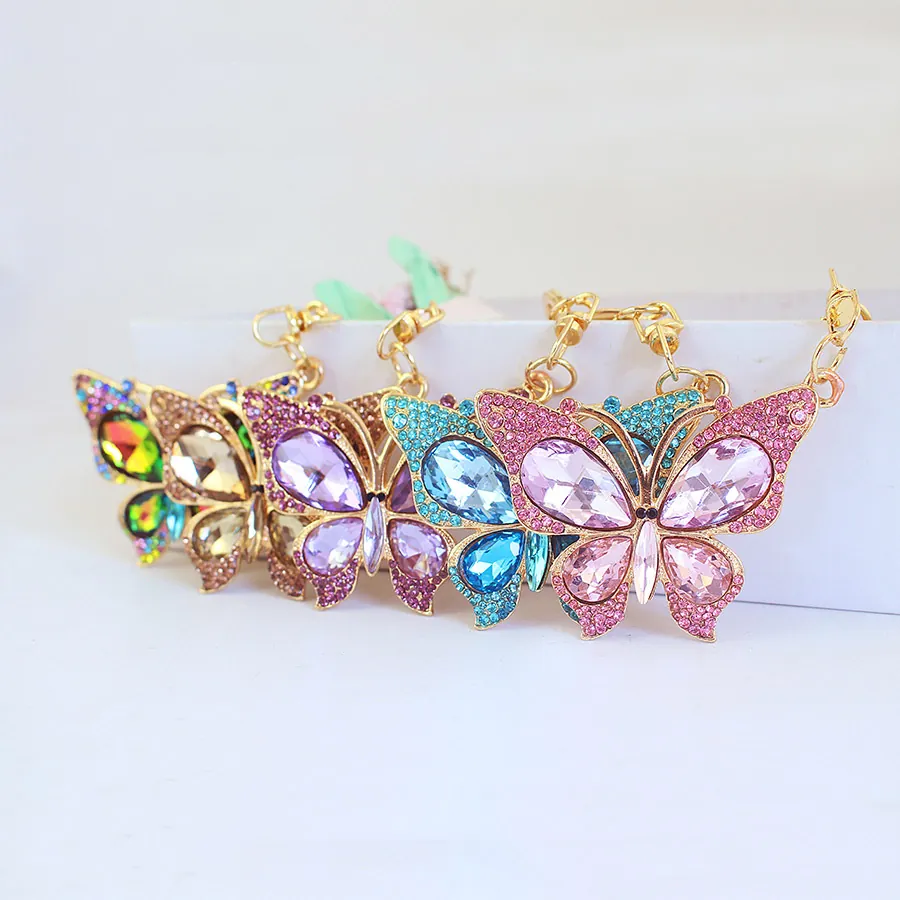 Creative Cute Crystal Butterfly Keychain Gold Plated Zinc Alloy Rhinestone Car Key Ring Bag Charm Pendant Gift For Women