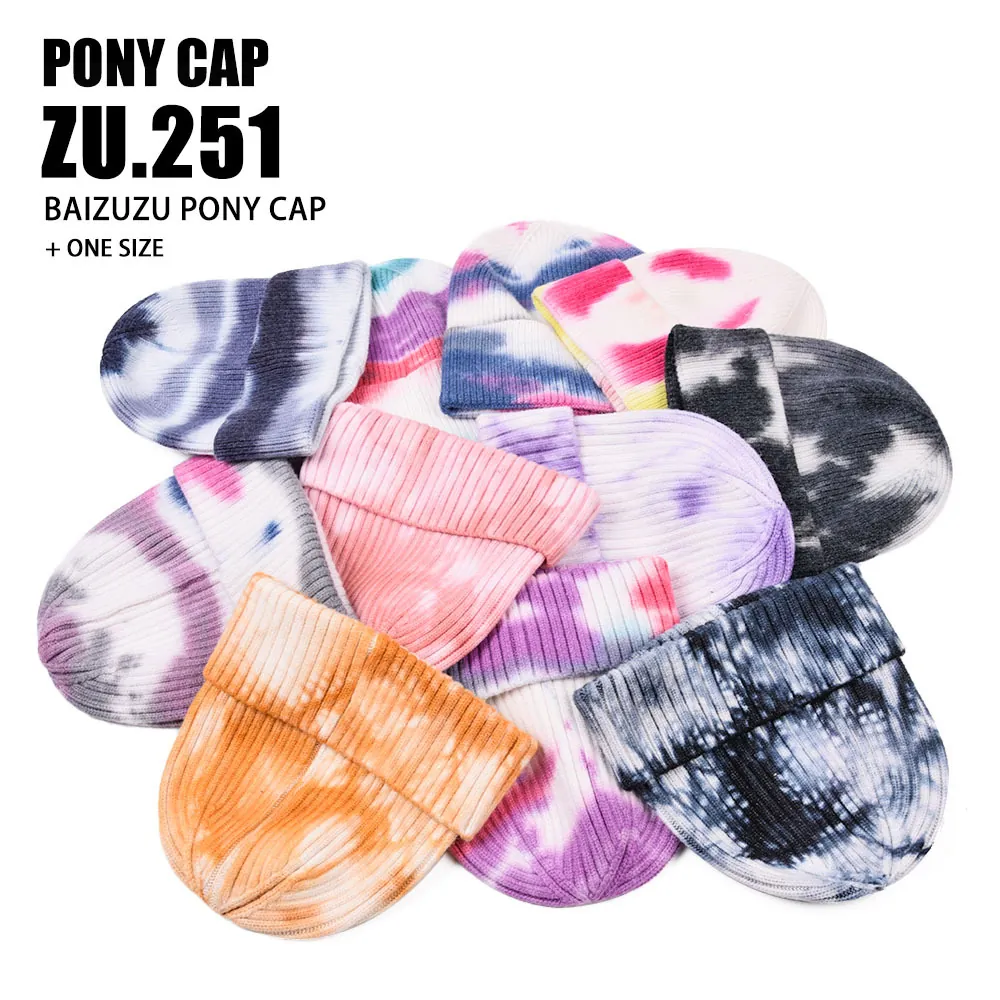 Tie-Dye Knitted Beanie Hat Cotton Ribbed Warm Winter Cuff Cap For Women Men Outdoor