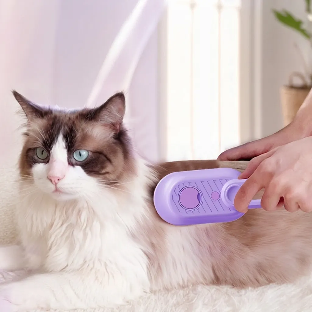 Multifunctional Pet Spray Massage Brush Steam Deshedding Grooming Tool With Silicone Teeth Foldable Handle For Cats Dogs