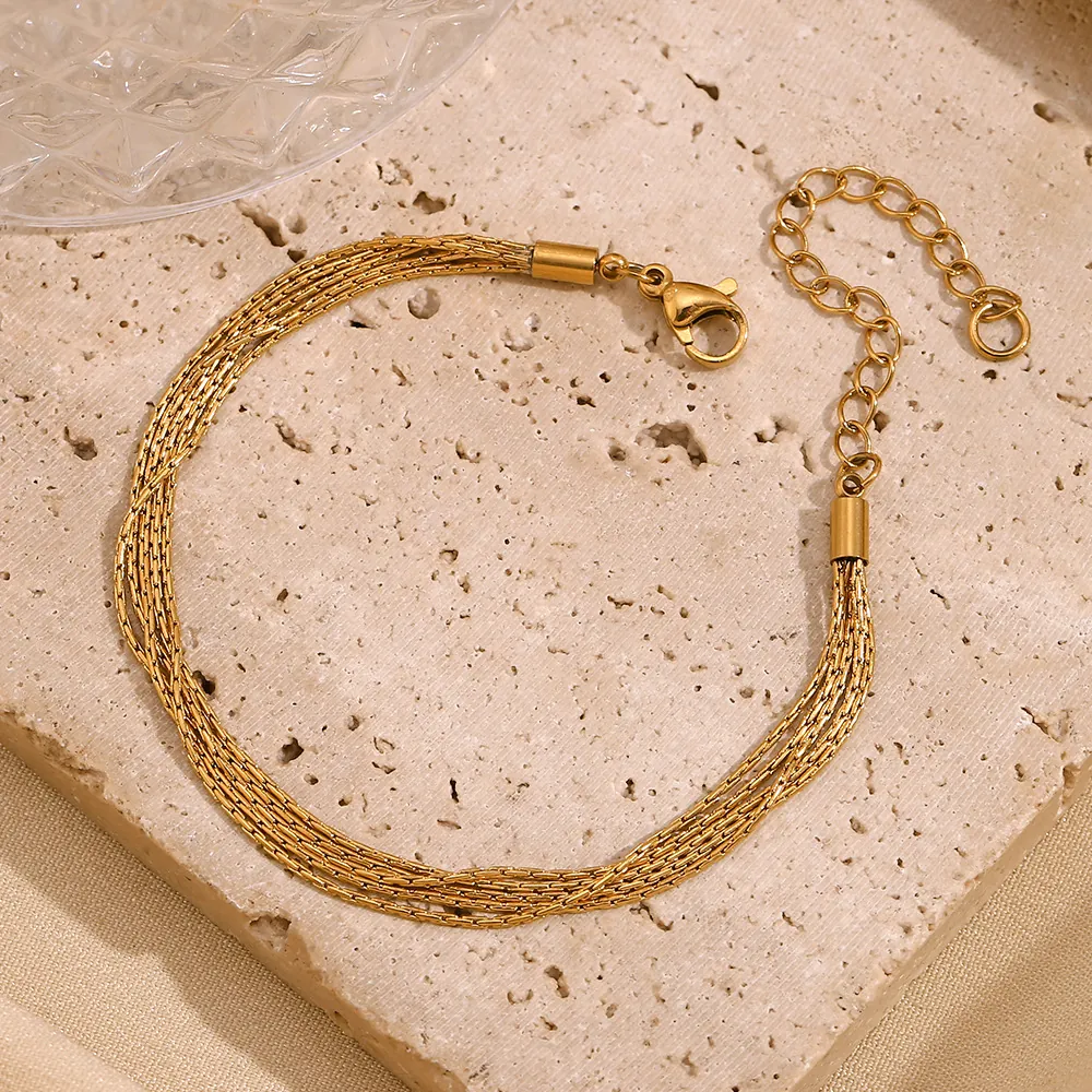 Stacked Chain Bracelet Stainless Steel 18K Gold Plated Multi Layer Overlapping Minimalist Fashion Jewelry For Women