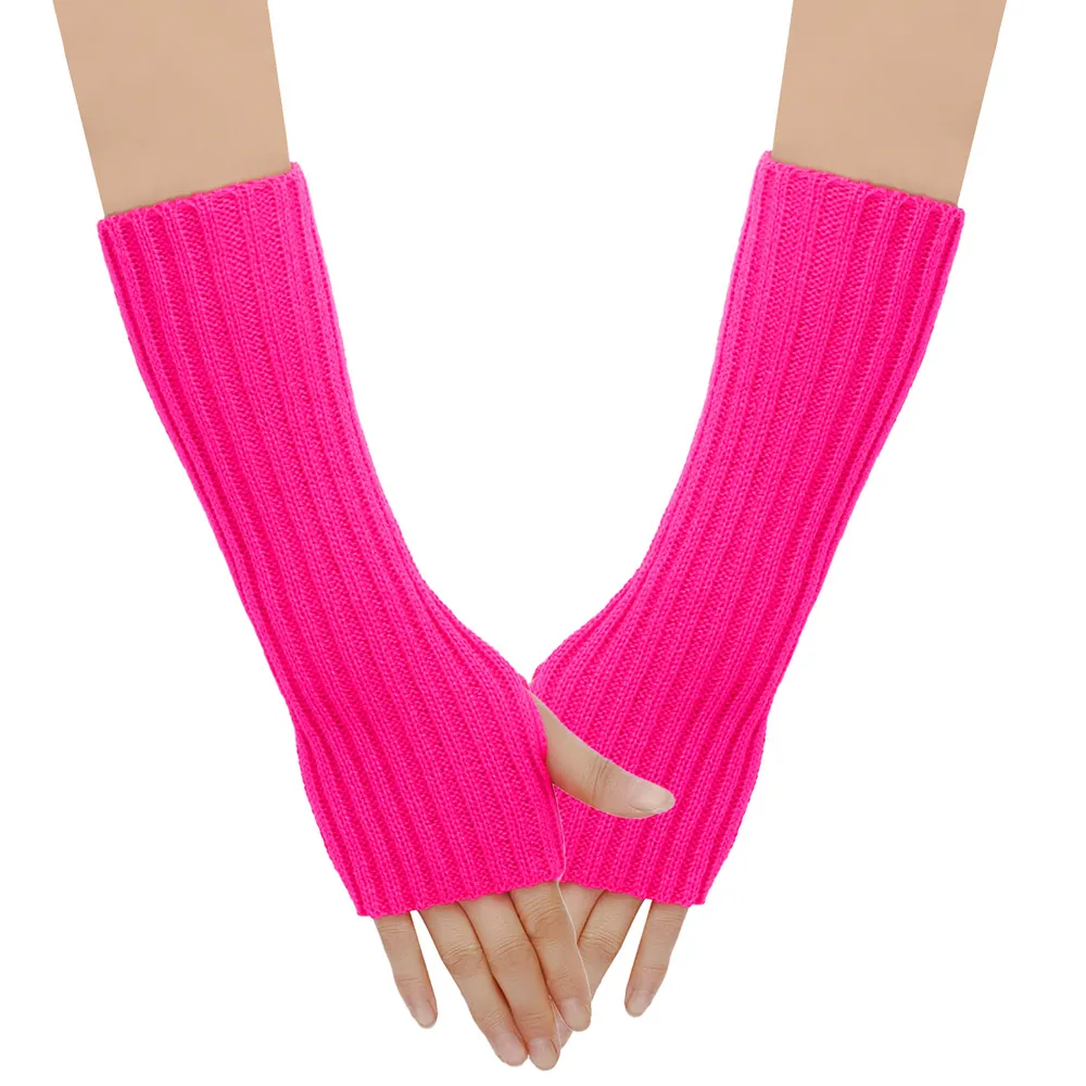 Fingerless Gloves Knitted Acrylic Arm Warmers Ribbed Thumb Hole Winter Warm Solid Color Fashion Unisex