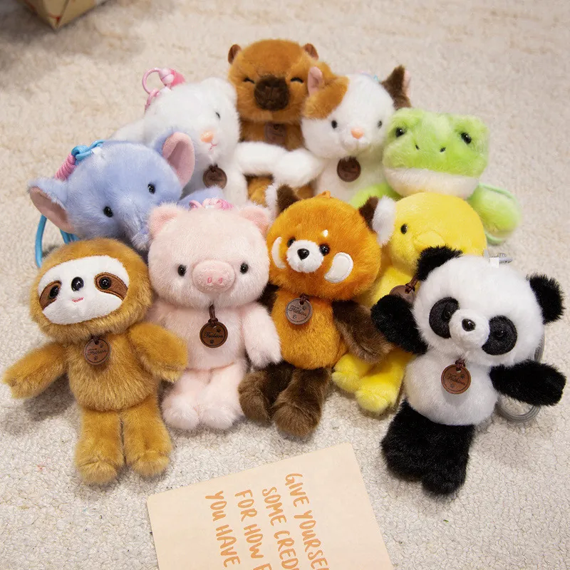 Cute Animal Plush Keychain Bag Charm Soft Stuffed Panda Elephant Capybara Pig Rabbit Doll Pendant Ornament For Backpack