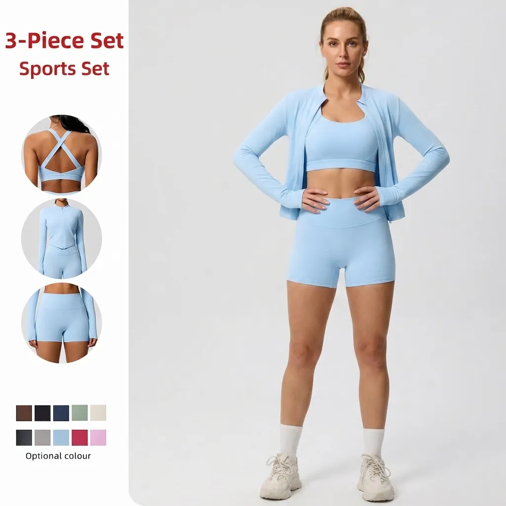 Vêtements de Sport pour Femmes Yoga Top And Bottom Haute Élasticité Respirant Veste Manches Longues Soutien-Gorge Sport Short
