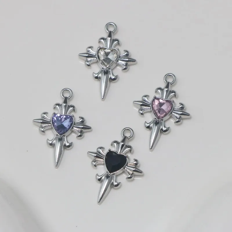 Cross Heart Charms Alloy Rhinestone For DIY Jewelry Making Necklaces Earrings Bracelets Gothic Style Accessory