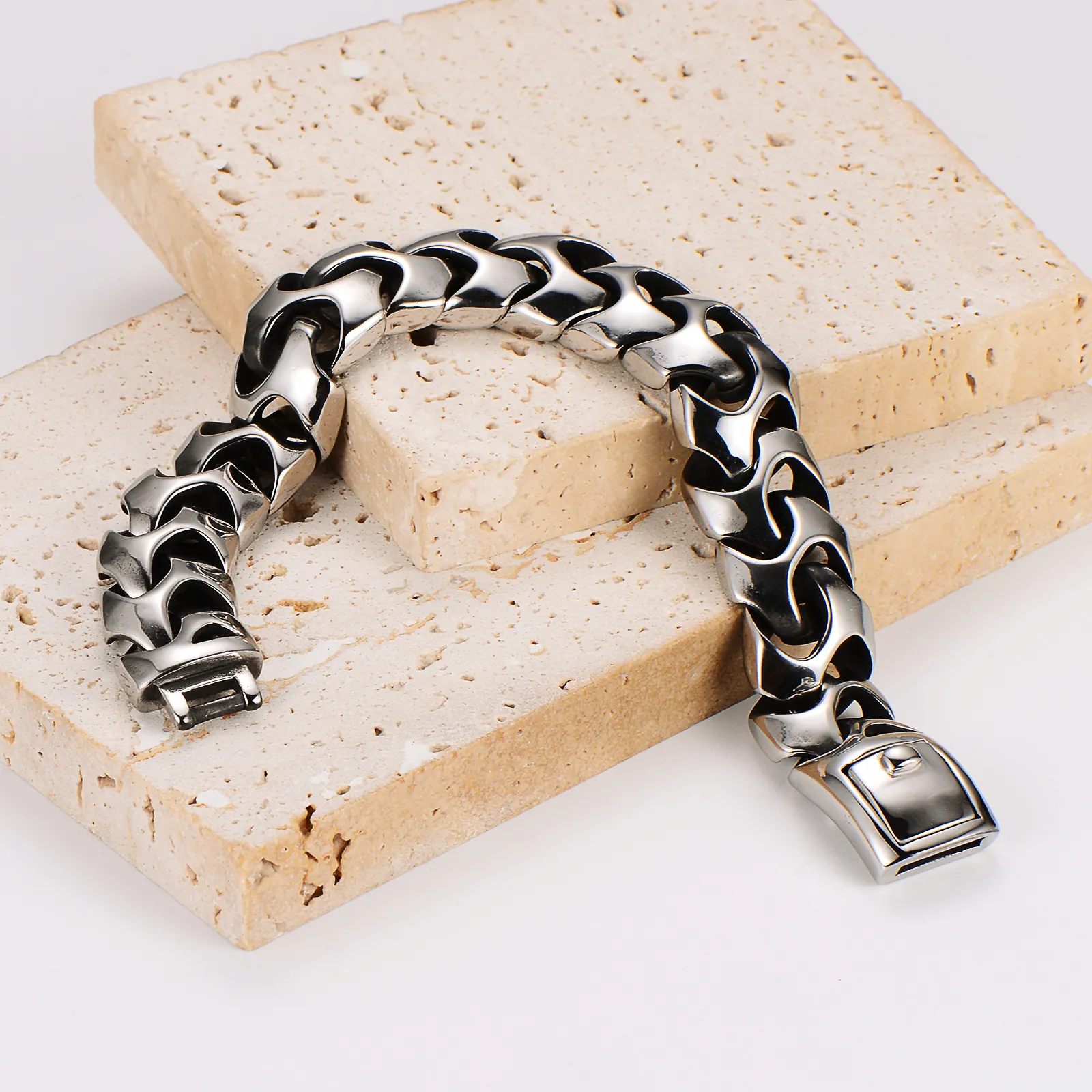 Men 304 Stainless Steel Bracelet Heavy Industrial Geometric Hollow Chain Punk Streetwear Cool Fashion Jewelry