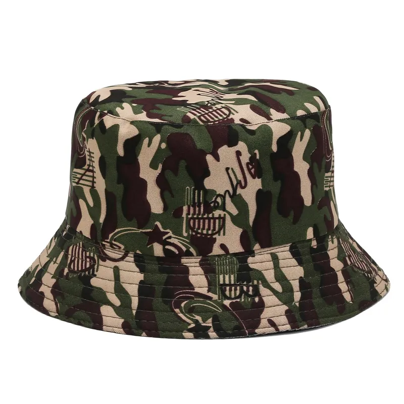 Camouflage Print Bucket Hat Polyester Breathable Sunshade Outdoor Adjustable Drawstring Casual Fishing Sun Hat Adults