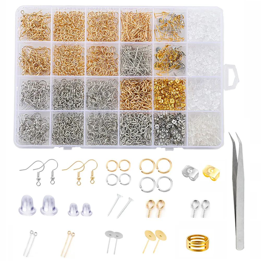 Kit De Fabricación De Pendientes Aleación Ganchos Para Oreja Anillas Abiertas Alfileres T Alfileres De Ojo Cierres Pinzas Joyería
