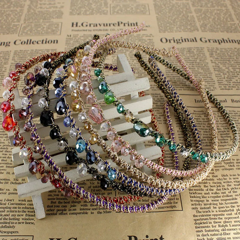 Handmade Crystal Beaded Headband Hair Clip Colorful Braided Gold Wire Geometric Fashion Bohemian Hair Accessories For Women