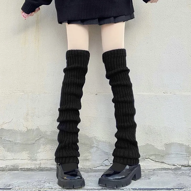 Knitted Leg Warmers Slouchy Ribbed Lolita JK Style Long Socks For Women Girls Y2K Streetwear Accessory