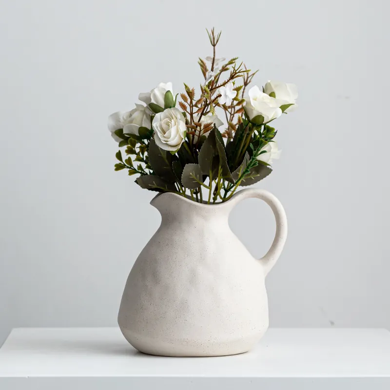 Matte Ceramic Pitcher Vase Frosted Jug Flower Pot With Handle For Hydroponic Plant Minimalist Desktop Ornament Home Decor